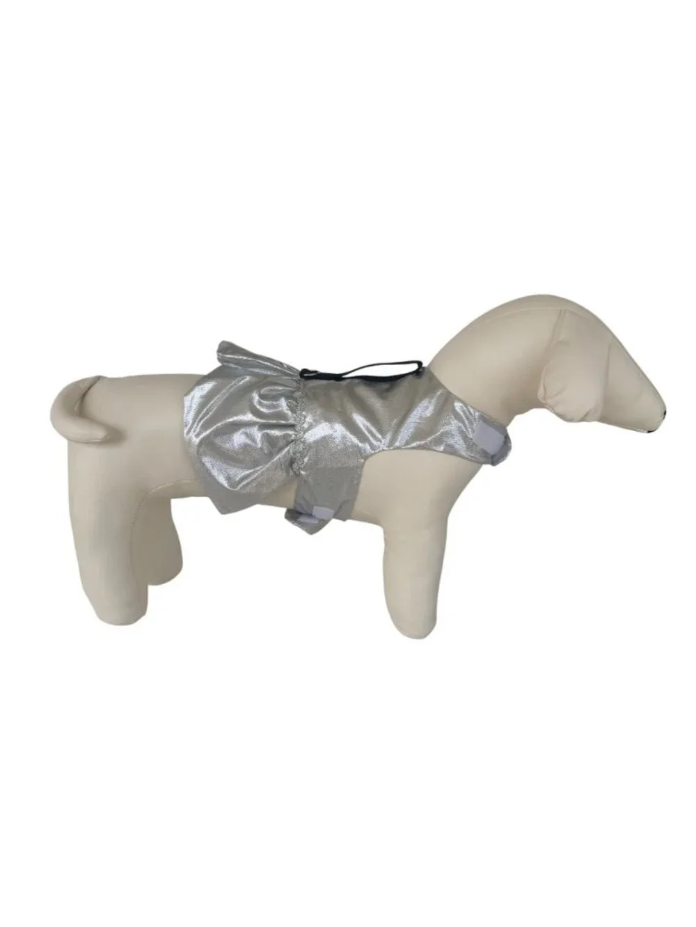 Handmade Small Dog Adjustable Dress Outfit w Harness Metallic Fancy Silver